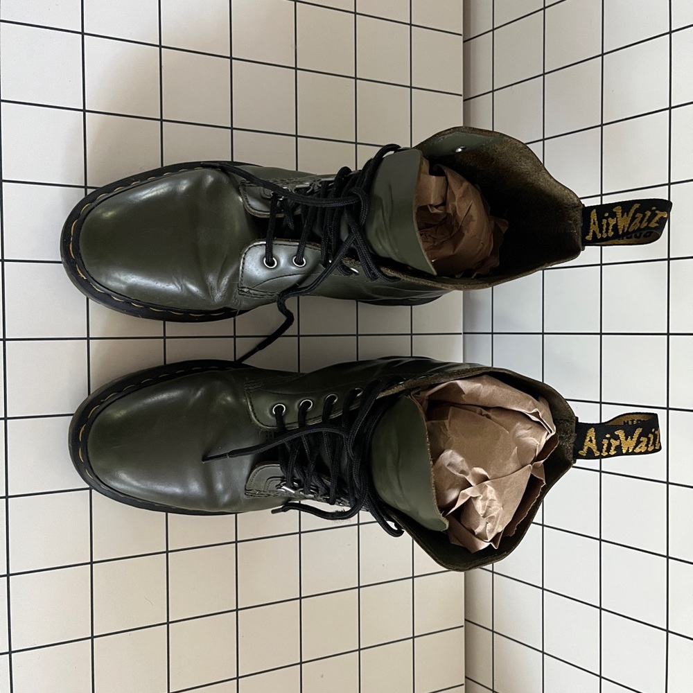 Green Leather Dr Martens Combat Boots